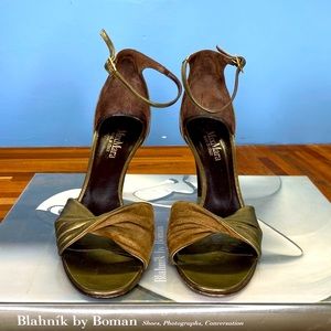 MaxMara Metallic Green & Suede Ankle Strap D’Orsay